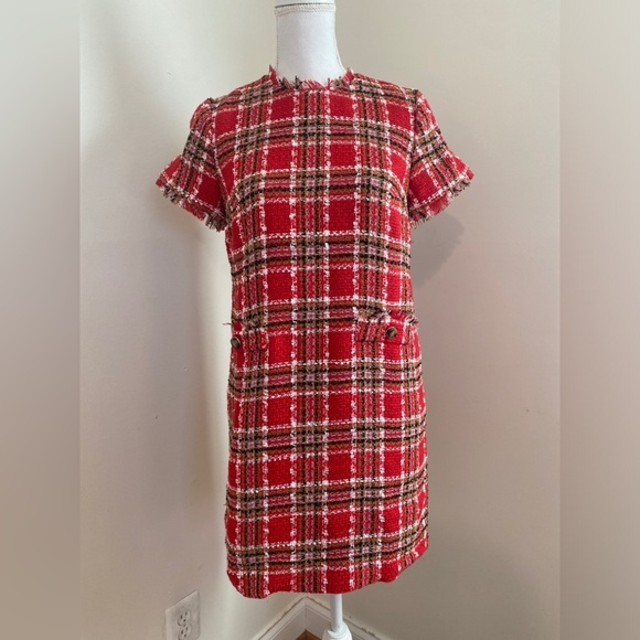 ✨⚡️💥Ann Taylor Petite Plaid Tweed Pocket Shift Dress Size 2P - Picture 2 of 9